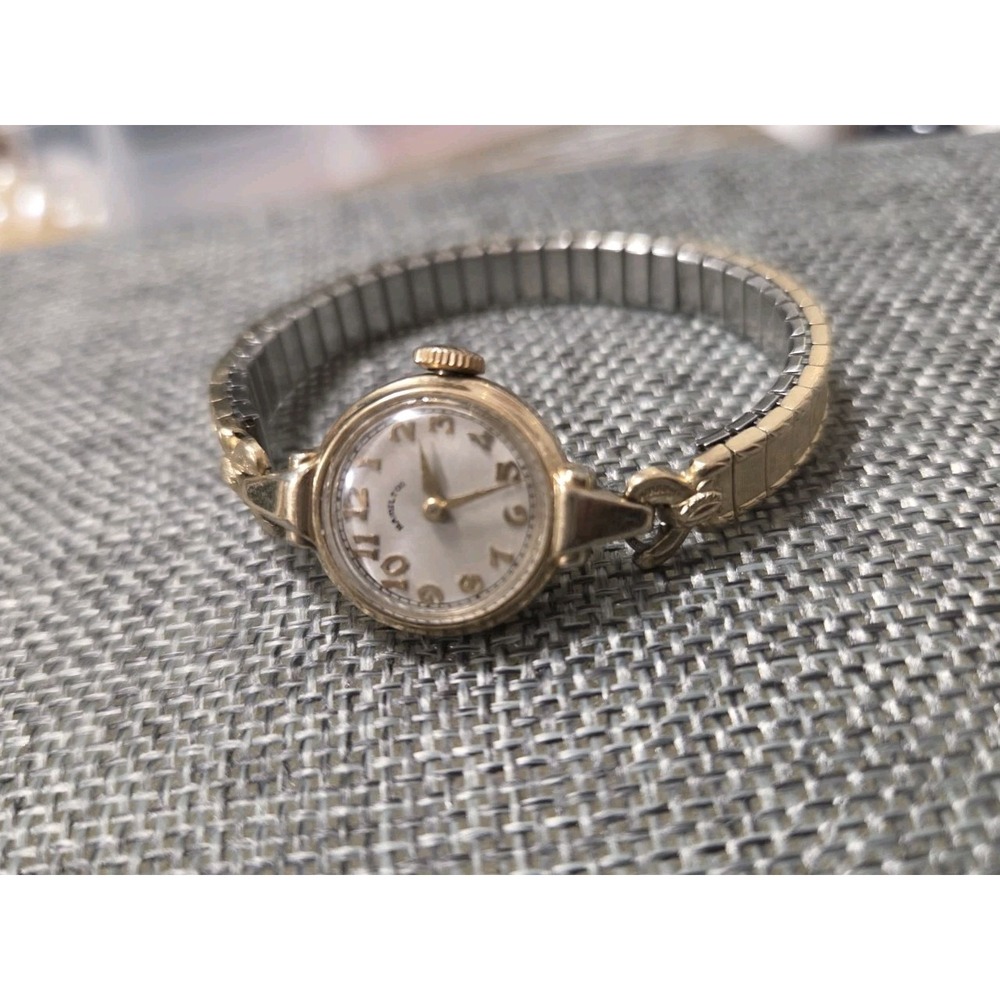 Hamilton Vintage Women's Manual Wristwatch 10K Gold Filled, White Dial Made USA
